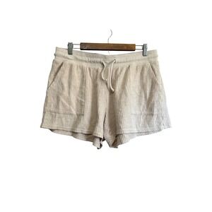 Natural Collection Beige Waffle Knit Shorts Drawstring Pockets Comfy Casual‎